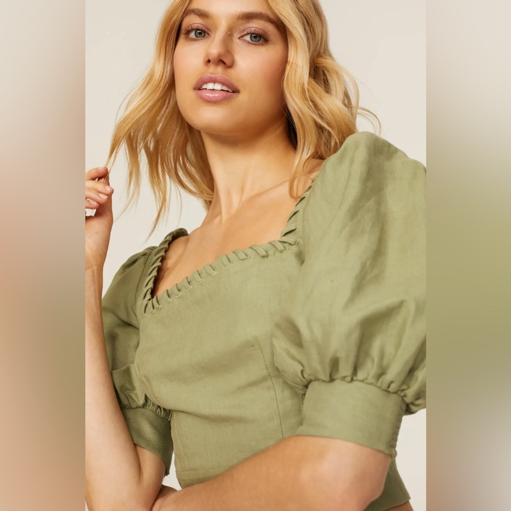 TED BAKER Daisea cropped short sleeve green linen top us 6